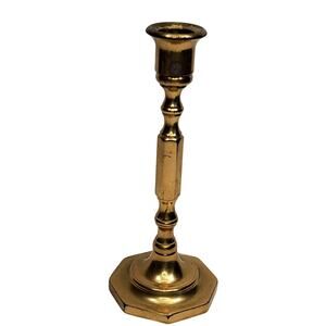 Vtg Brass Candlestick 7.5" tall Hexagon Base Made in England MCM Decor
